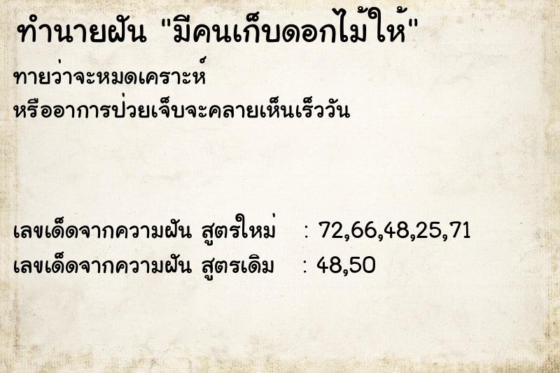 ทำนายฝันมีคนเก็บดอกไม้ให้ ทำนายฝันทำนายฝันมีคนเก็บดอกไม้ให้