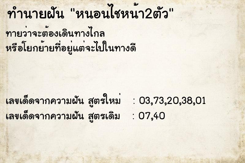 ทำนายฝันทำนายฝันหนอนไชหน้า2ตัว