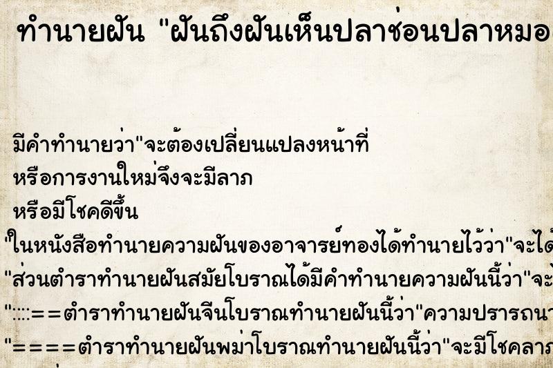 ทำนายฝันทำนายฝันฝันถึงฝันเห็นปลาช่อนปลาหมอเต็มกะละมัง