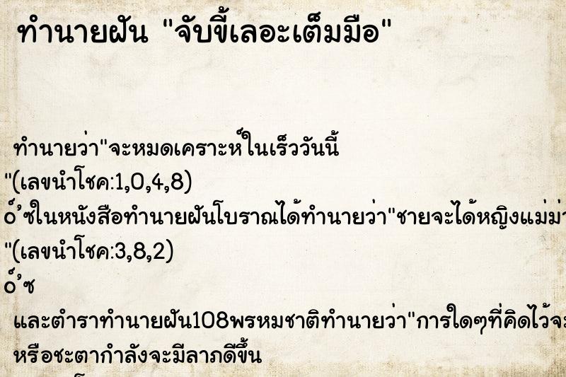 ทำนายฝัน จับขี้เลอะเต็มมือ ทำนายฝัน จับขี้เลอะเต็มมือ