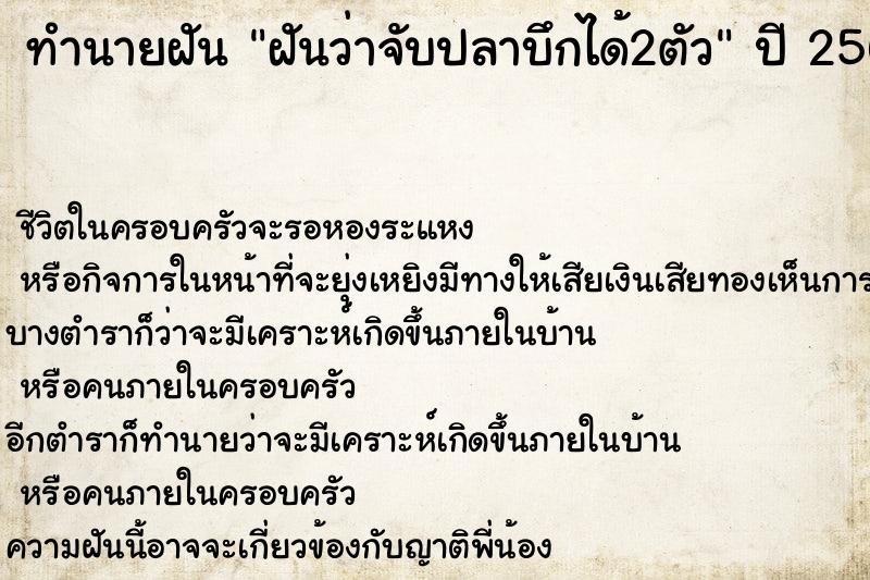 ทำนายฝันทำนายฝันฝันว่าจับปลาบึกได้2ตัว