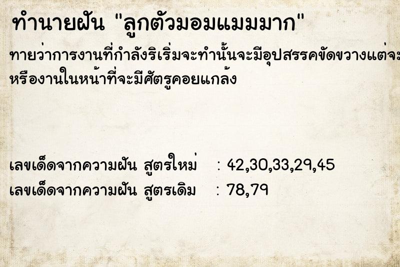 ทำนายฝันลูกตัวมอมแมมมาก ทำนายฝันทำนายฝันลูกตัวมอมแมมมาก