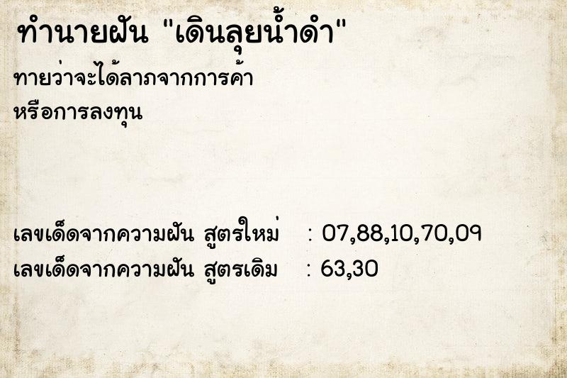 ทำนายฝันเดินลุยน้ำดำ ทำนายฝันทำนายฝันเดินลุยน้ำดำ