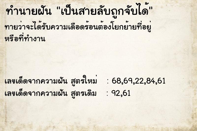 ทำนายฝันทำนายฝันเป็นสายลับถูกจับได้