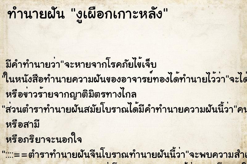 ทำนายฝัน งูเผือกเกาะหลัง ทำนายฝัน งูเผือกเกาะหลัง