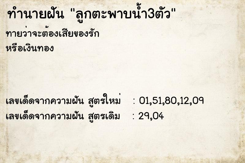 ทำนายฝันทำนายฝันลูกตะพาบน้ำ3ตัว