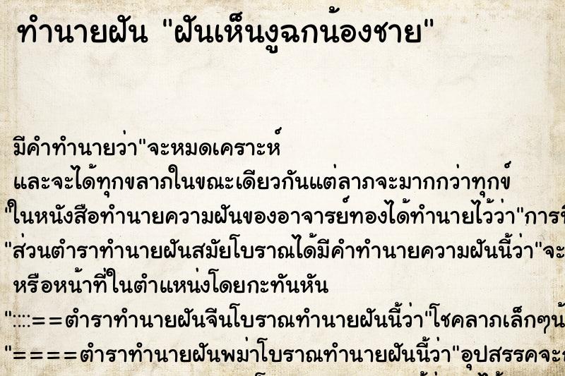ทำนายฝัน ฝันเห็นงูฉกน้องชาย ทำนายฝัน ฝันเห็นงูฉกน้องชาย