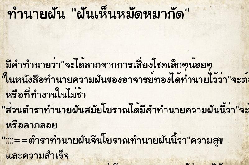 ทำนายฝัน ฝันเห็นหมัดหมากัด ทำนายฝัน ฝันเห็นหมัดหมากัด
