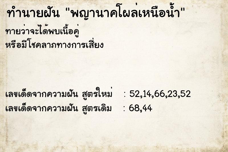 ทำนายฝันพญานาคโผล่เหนือน้ำ ทำนายฝันทำนายฝันพญานาคโผล่เหนือน้ำ