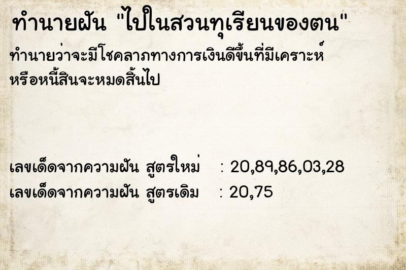 ทำนายฝันทำนายฝันไปในสวนทุเรียนของตน