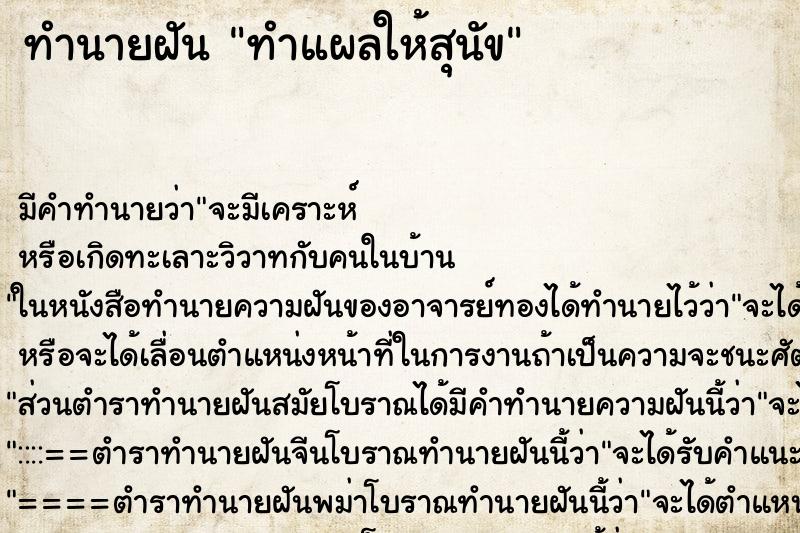 ทำนายฝัน ทำแผลให้สุนัข ทำนายฝัน ทำแผลให้สุนัข