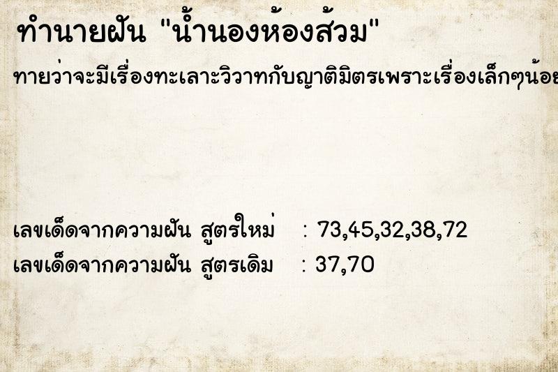 ทำนายฝัน น้ำนองห้องส้วม ทำนายฝัน น้ำนองห้องส้วม