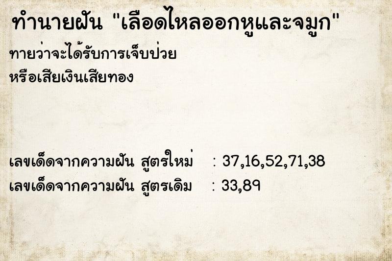 ทำนายฝันเลือดไหลออกหูและจมูก ทำนายฝันทำนายฝันเลือดไหลออกหูและจมูก