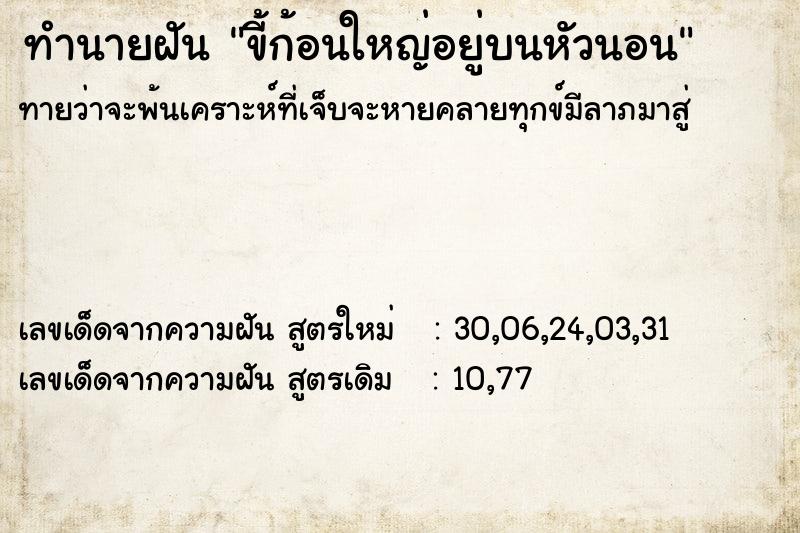 ทำนายฝันขี้ก้อนใหญ่อยู่บนหัวนอน ทำนายฝันทำนายฝันขี้ก้อนใหญ่อยู่บนหัวนอน