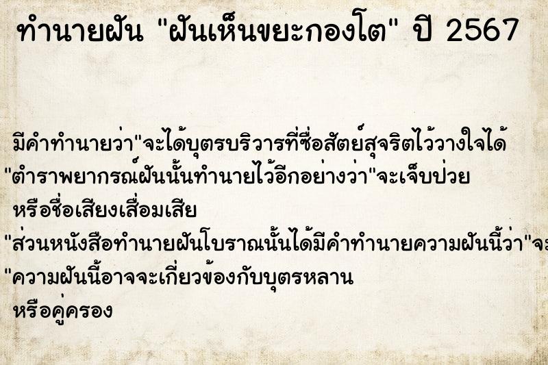 ทำนายฝันฝันเห็นขยะกองโต ทำนายฝันทำนายฝันฝันเห็นขยะกองโต