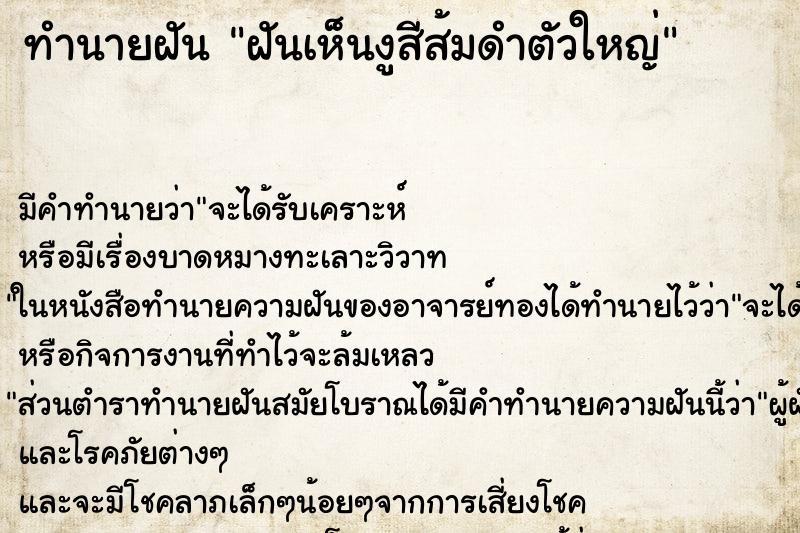 ทำนายฝัน ฝันเห็นงูสีส้มดำตัวใหญ่ ทำนายฝัน ฝันเห็นงูสีส้มดำตัวใหญ่