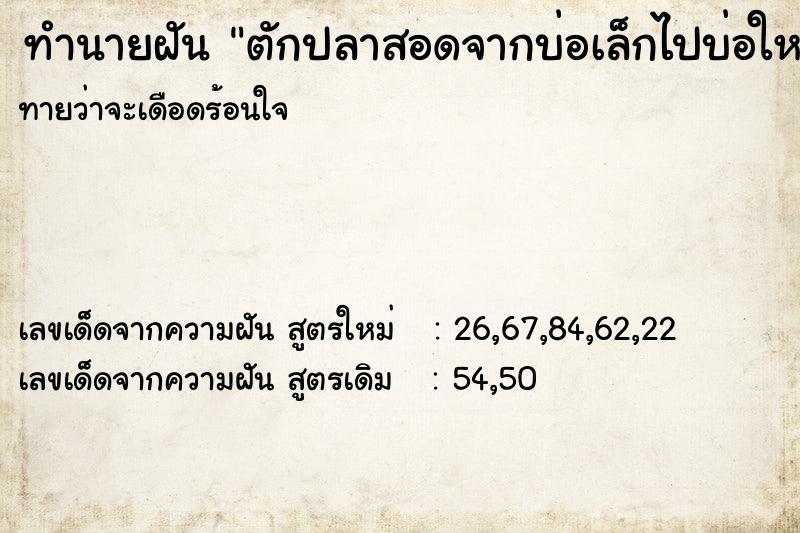 ทำนายฝัน ตักปลาสอดจากบ่อเล็กไปบ่อใหญ่ ทำนายฝัน ตักปลาสอดจากบ่อเล็กไปบ่อใหญ่