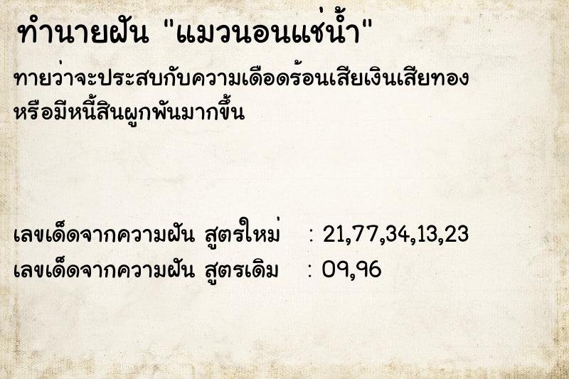 ทำนายฝันทำนายฝันแมวนอนแช่น้ำ