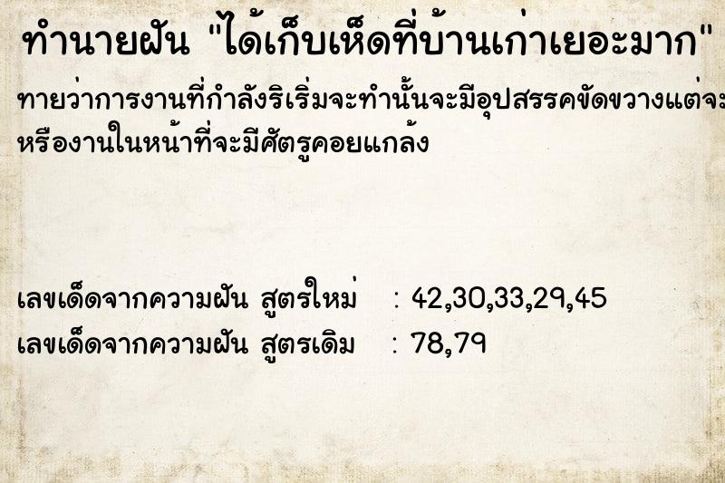 ทำนายฝัน ได้เก็บเห็ดที่บ้านเก่าเยอะมาก ทำนายฝัน ได้เก็บเห็ดที่บ้านเก่าเยอะมาก