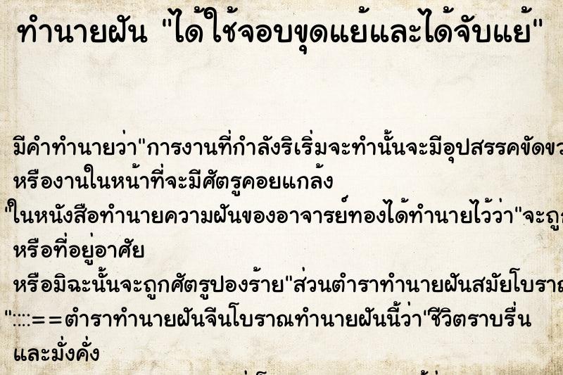 ทำนายฝัน ได้ใช้จอบขุดแย้และได้จับแย้ ทำนายฝัน ได้ใช้จอบขุดแย้และได้จับแย้