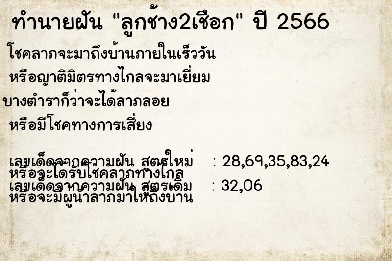 ทำนายฝัน ลูกช้าง2เชือก ตำราโบราณ แม่นที่สุดในโลก