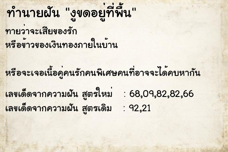 ทำนายฝันทำนายฝันงูขดอยู่ที่พื้น