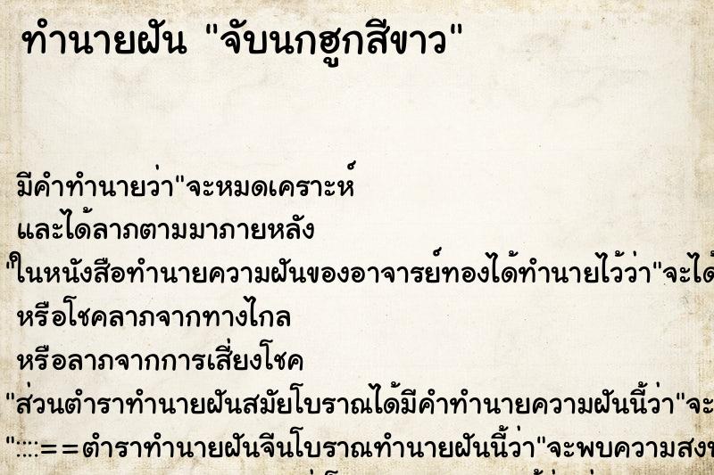 ทำนายฝันจับนกฮูกสีขาว ทำนายฝันทำนายฝันจับนกฮูกสีขาว