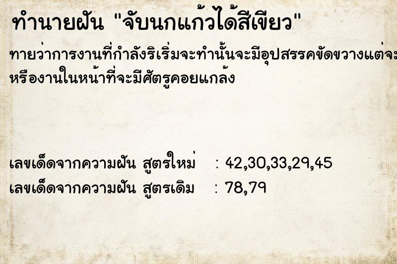 ทำนายฝันจับนกแก้วได้สีเขียว ทำนายฝันทำนายฝันจับนกแก้วได้สีเขียว