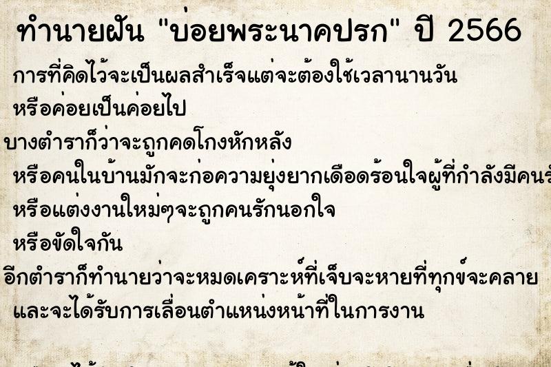 ทำนายฝันบ่อยพระนาคปรก ทำนายฝันทำนายฝันบ่อยพระนาคปรก