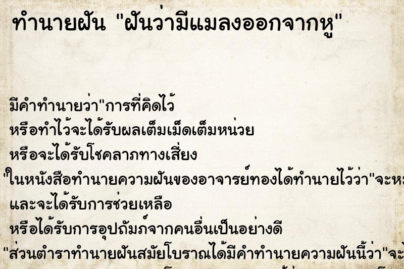 ทำนายฝัน ฝันว่ามีแมลงออกจากหู ตำราโบราณ แม่นที่สุดในโลก