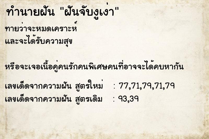 ทำนายฝัน ฝันจับงูเง่า