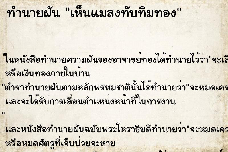 ทำนายฝันทำนายฝันเห็นแมลงทับทิมทอง