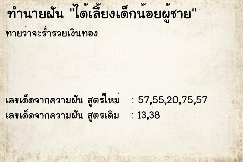 ทำนายฝันได้เลี้ยงเด็กน้อยผู้ชาย ทำนายฝันทำนายฝันได้เลี้ยงเด็กน้อยผู้ชาย