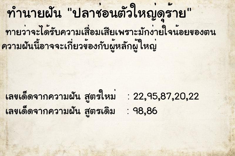 ทำนายฝันปลาช่อนตัวใหญ่ดุร้าย ทำนายฝันทำนายฝันปลาช่อนตัวใหญ่ดุร้าย