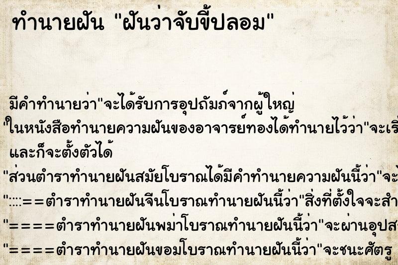 ทำนายฝัน ฝันว่าจับขี้ปลอม