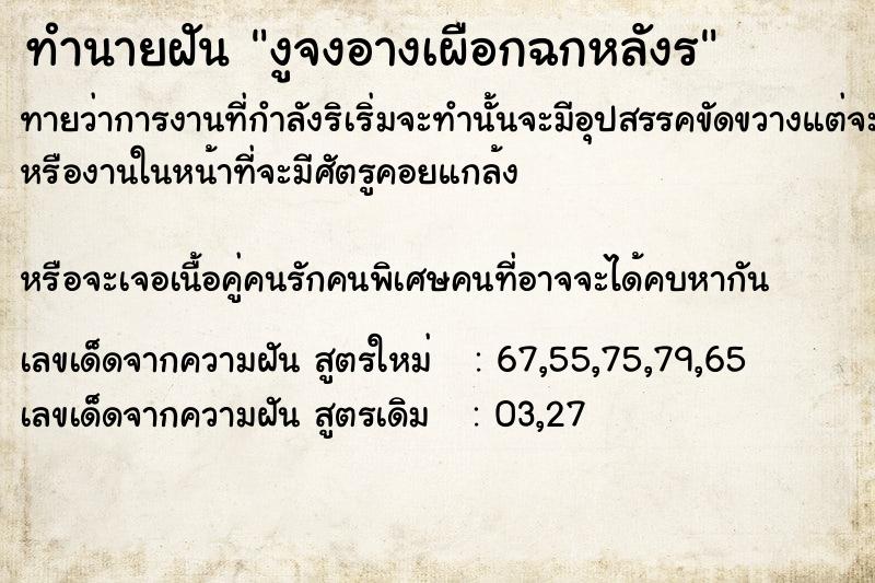 ทำนายฝันงูจงอางเผือกฉกหลังÃ ทำนายฝันทำนายฝันงูจงอางเผือกฉกหลังÃ