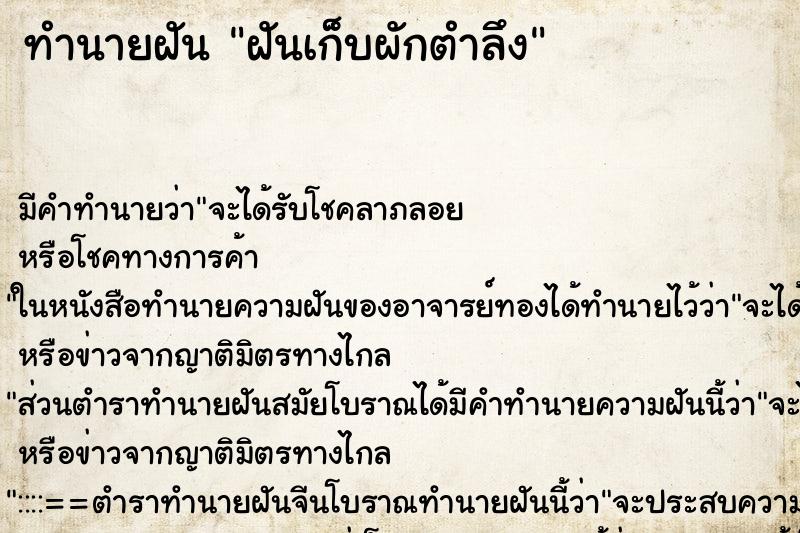 ทำนายฝันฝันเก็บผักตำลึง ทำนายฝันทำนายฝันฝันเก็บผักตำลึง