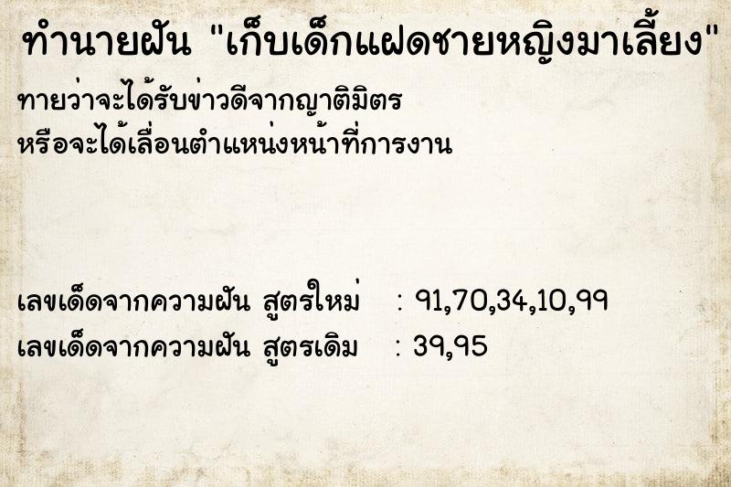 ทำนายฝันทำนายฝันเก็บเด็กแฝดชายหญิงมาเลี้ยง
