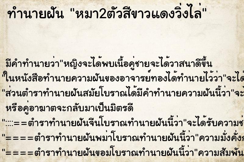 ทำนายฝันหมา2ตัวสีขาวแดงวิ่งไล่ ทำนายฝันทำนายฝันหมา2ตัวสีขาวแดงวิ่งไล่