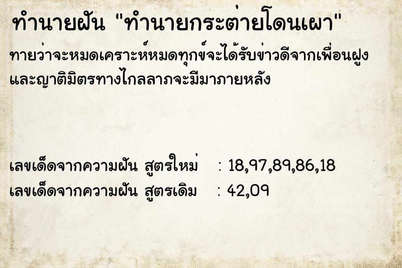ทำนายฝันทำนายกระต่ายโดนเผา ทำนายฝันทำนายฝันทำนายกระต่ายโดนเผา
