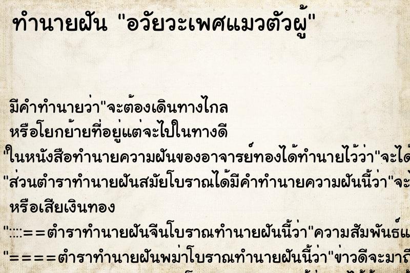 ทำนายฝัน อวัยวะเพศแมวตัวผู้ ทำนายฝัน อวัยวะเพศแมวตัวผู้
