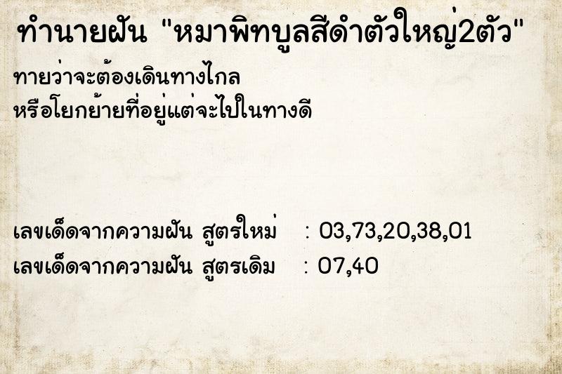 ทำนายฝันหมาพิทบูลสีดำตัวใหญ่2ตัว ทำนายฝันทำนายฝันหมาพิทบูลสีดำตัวใหญ่2ตัว