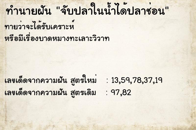 ทำนายฝันจับปลาในน้ำได้ปลาช่อน ทำนายฝันทำนายฝันจับปลาในน้ำได้ปลาช่อน