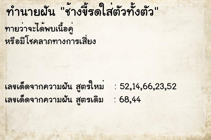 ทำนายฝัน ช้างขี้รดใส่ตัวทั้งตัว ทำนายฝัน ช้างขี้รดใส่ตัวทั้งตัว