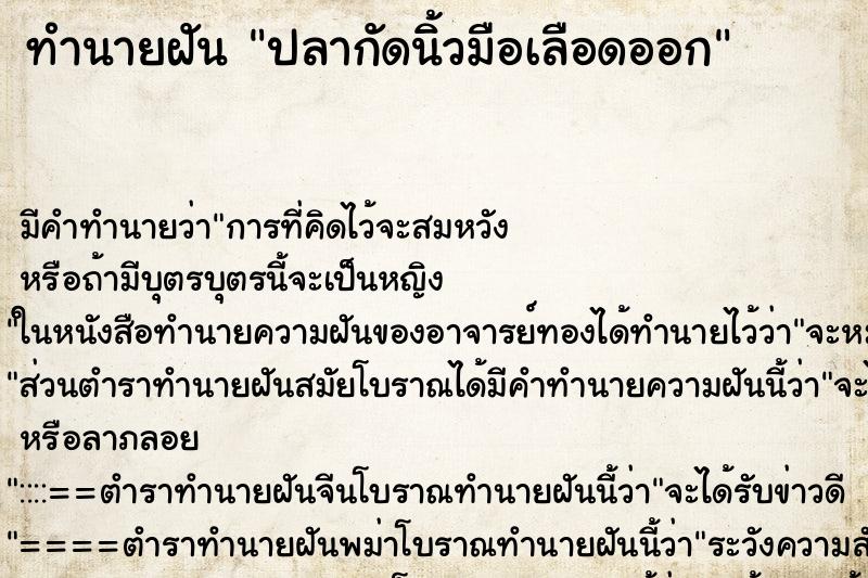 ทำนายฝัน ปลากัดนิ้วมือเลือดออก ตำราโบราณ แม่นที่สุดในโลก