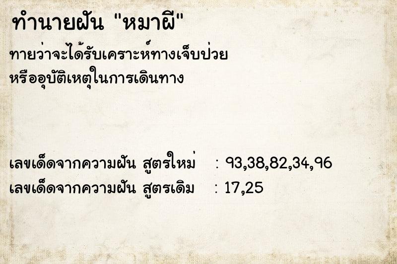 ทำนายฝันหมาผี ทำนายฝันทำนายฝันหมาผี