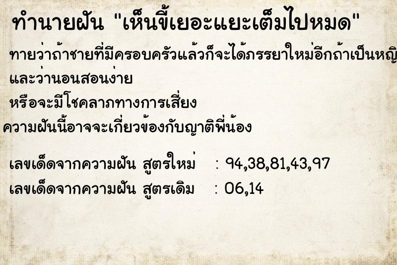 ทำนายฝันทำนายฝันเห็นขี้เยอะแยะเต็มไปหมด