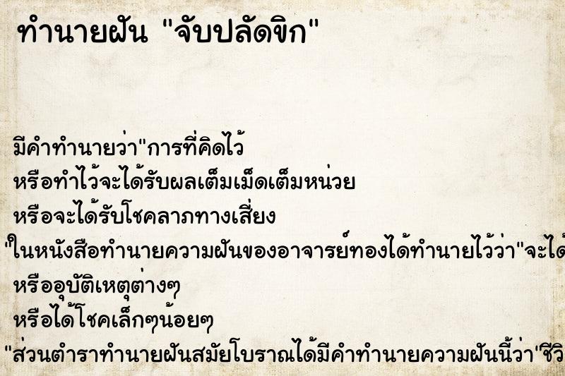 ทำนายฝัน จับปลัดขิก ทำนายฝัน จับปลัดขิก