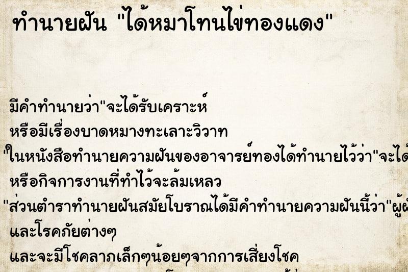 ทำนายฝันทำนายฝันได้หมาโทนไข่ทองแดง