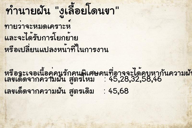 ทำนายฝันงูเลื้อยโดนขา ทำนายฝันทำนายฝันงูเลื้อยโดนขา